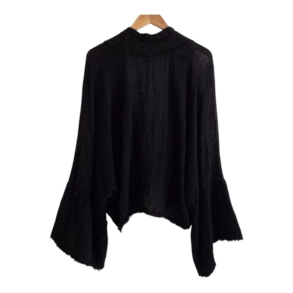 Free People One Black Gauzy Cotton Blend Boho Raw Hem Open Front Top Size S/XS